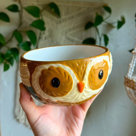 Owl Shaped Ceramic Bowl Earthenware Soup Cereal Bowl Boho Woodland Kitchen Decor - Picture 1 of 11